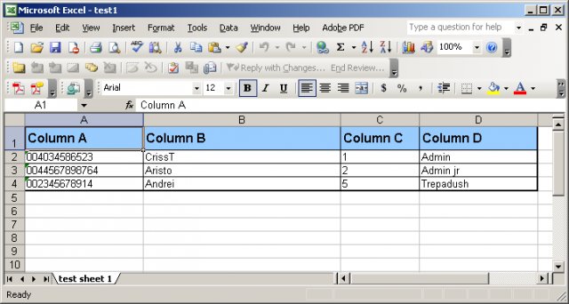 Example of an exported sheet